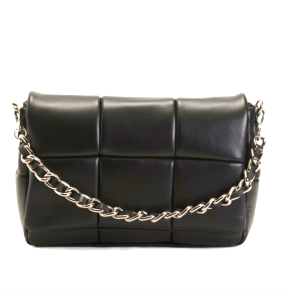 ISADORA BLACK LEATHER LARGE QUILTED SHOULDER BAG